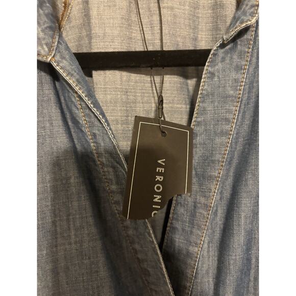 Veronica Beard Dress 6 Blue Denim Mini Vneck Boho Short Snaps Western - Picture 6 of 10